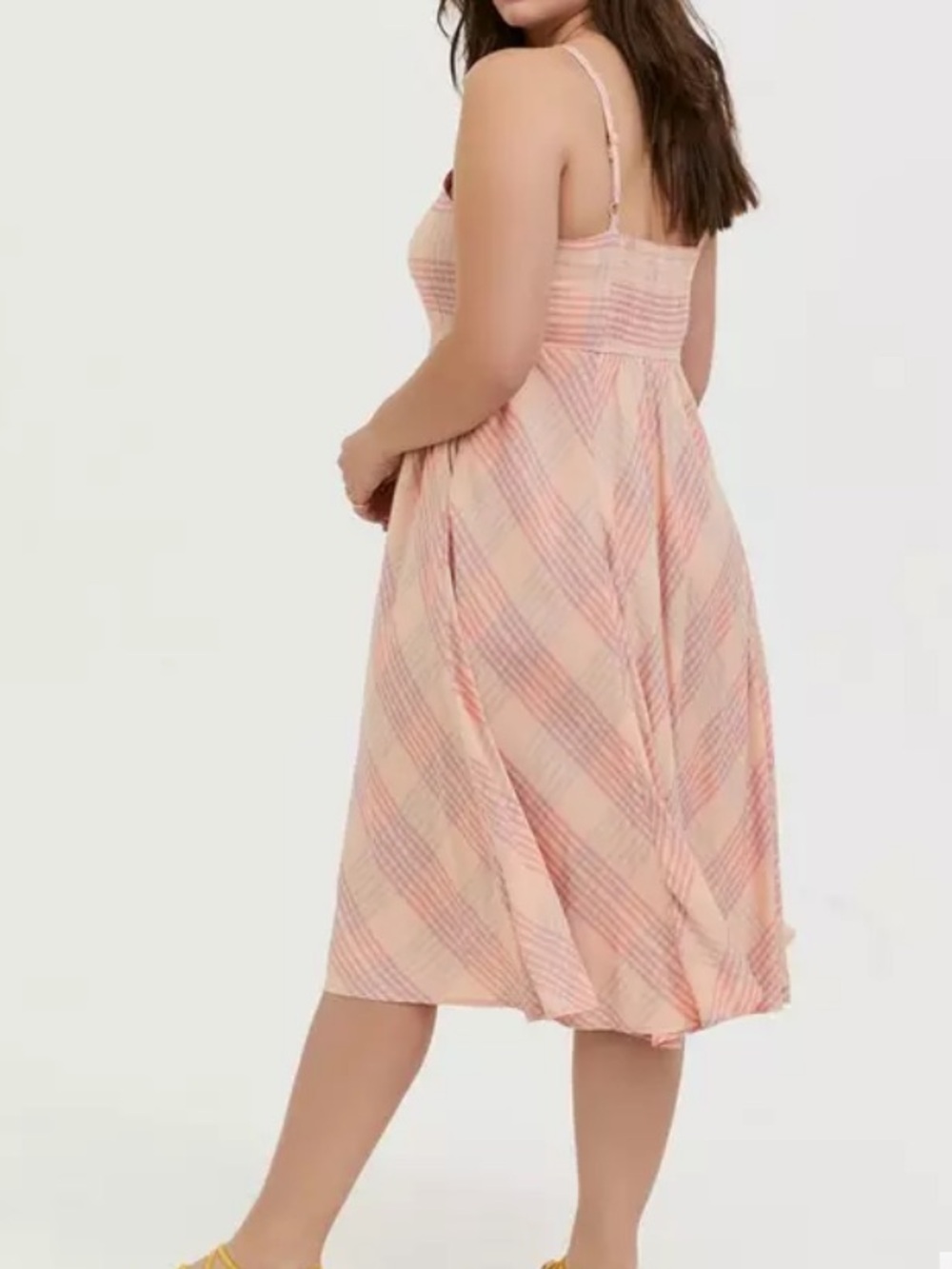 torrid Peach Plaid Challis Button-Front Midi Dress Size 1X Sleeveless - Picture 3 of 16